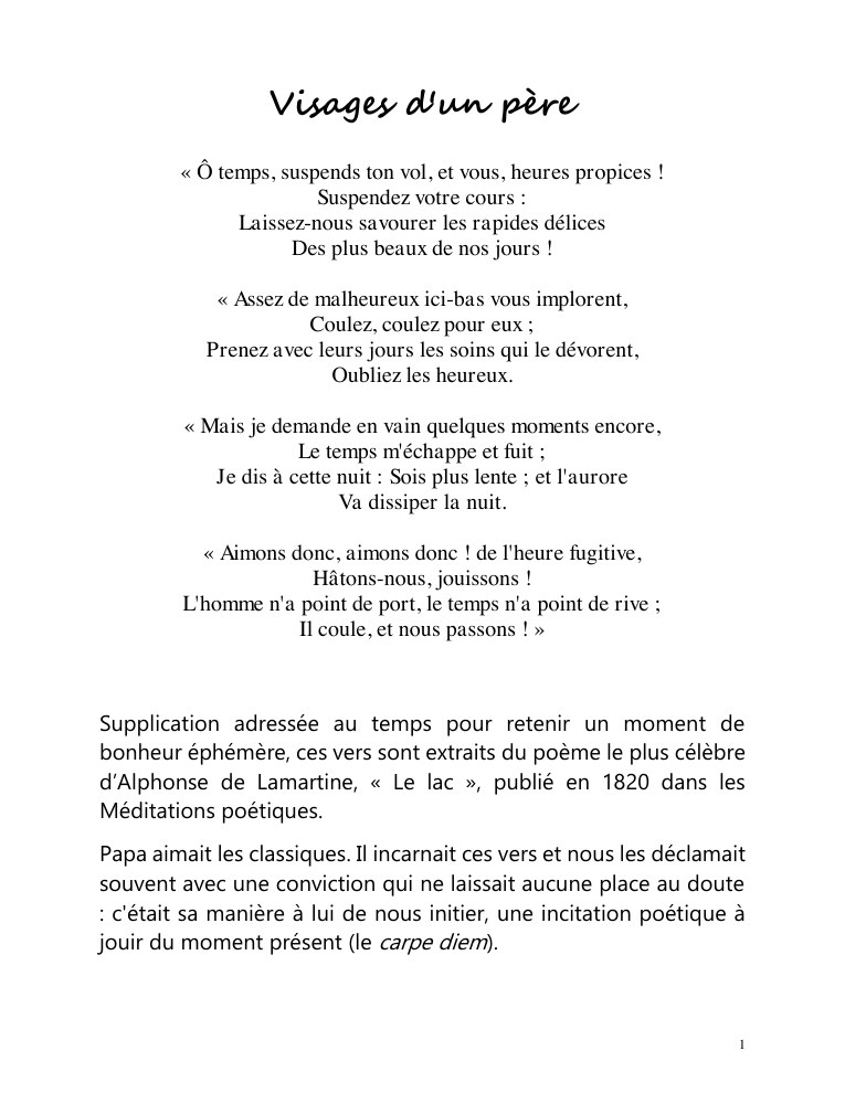 Première page de Visages d’un père — hommage des enfants